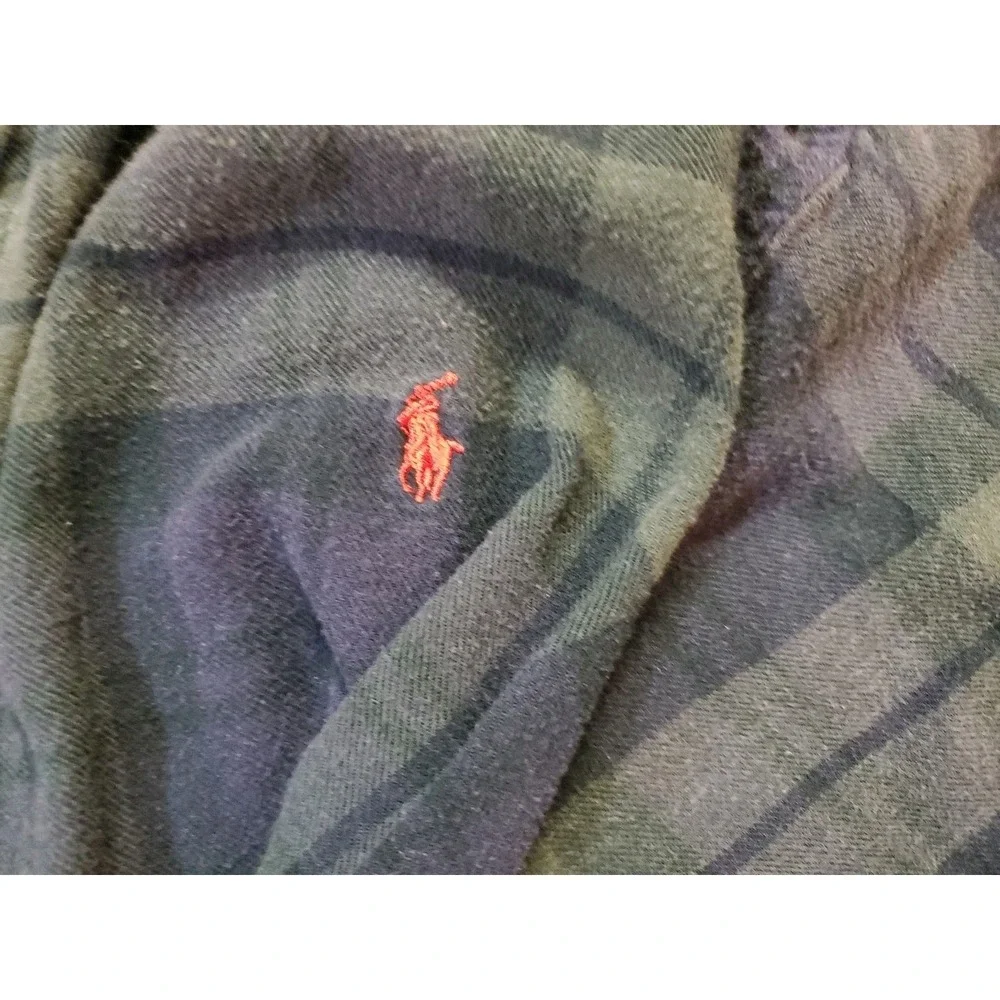 Polo Ralph Lauren Mens Plaid Flannel Robe Blue Green Size S/M 100% Cotton Pony